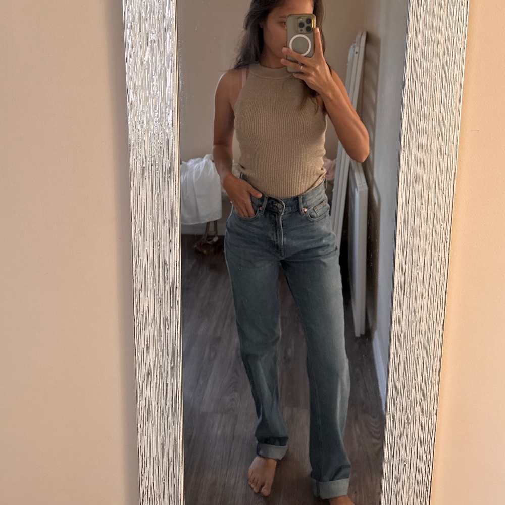 Women's Straight Leg  Folded Jeans in Blue